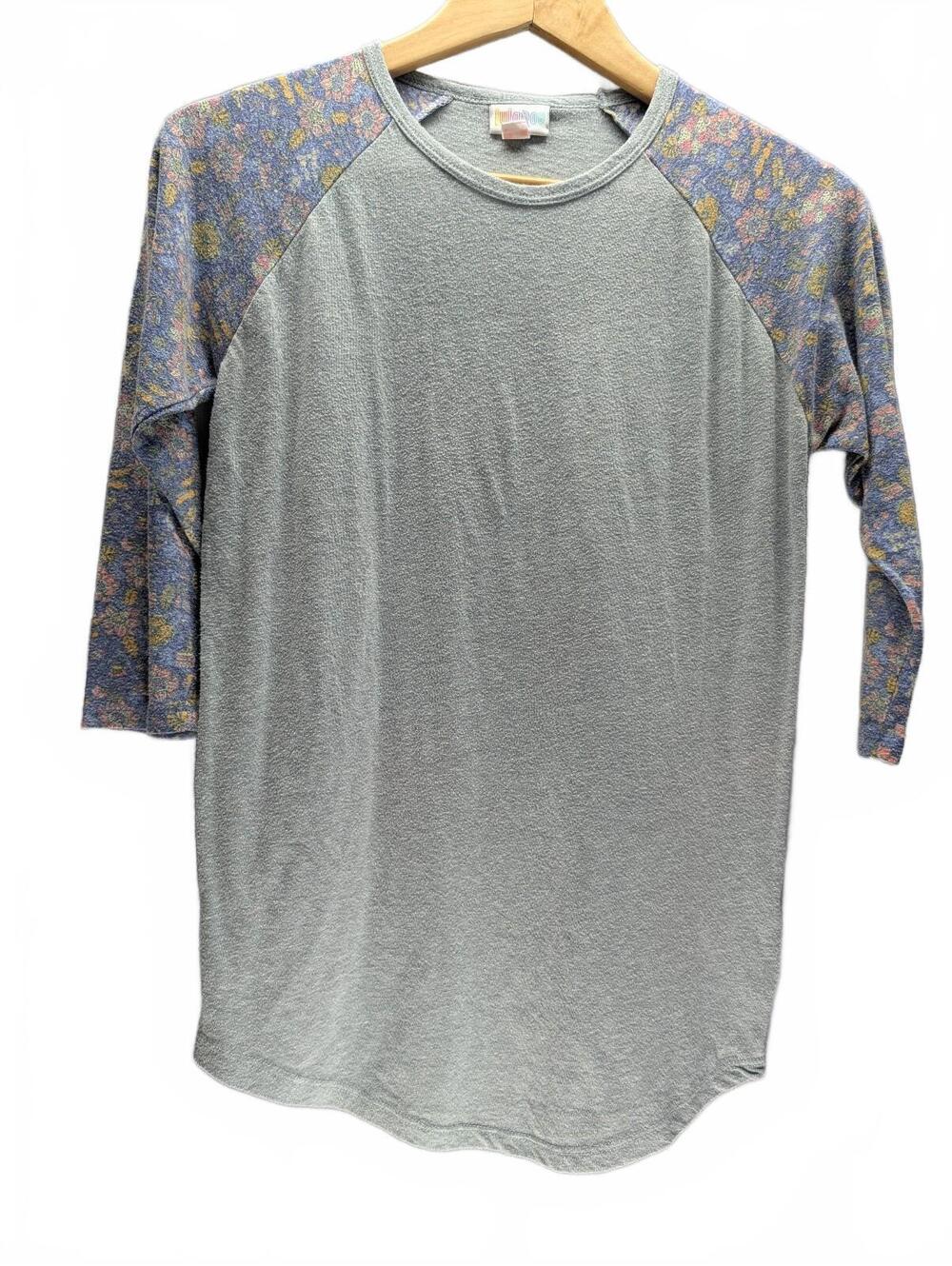 LuLaRoe Women's XS Grey Baseball Tee with Floral Sleeves